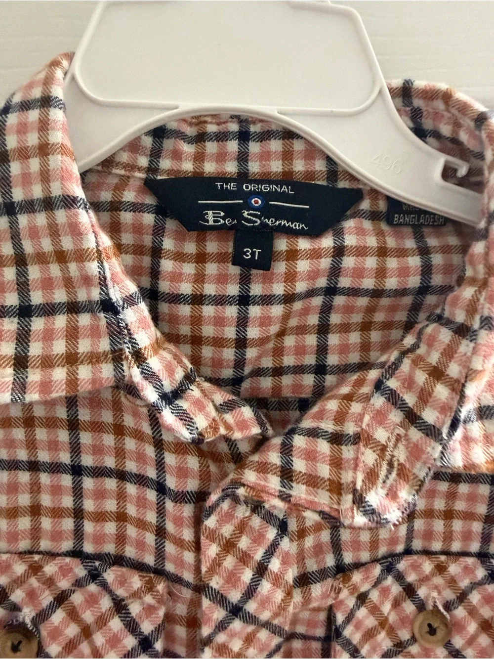 Ben Sherman Peach, White & Black Plaid Button-Down Shirt for Kids